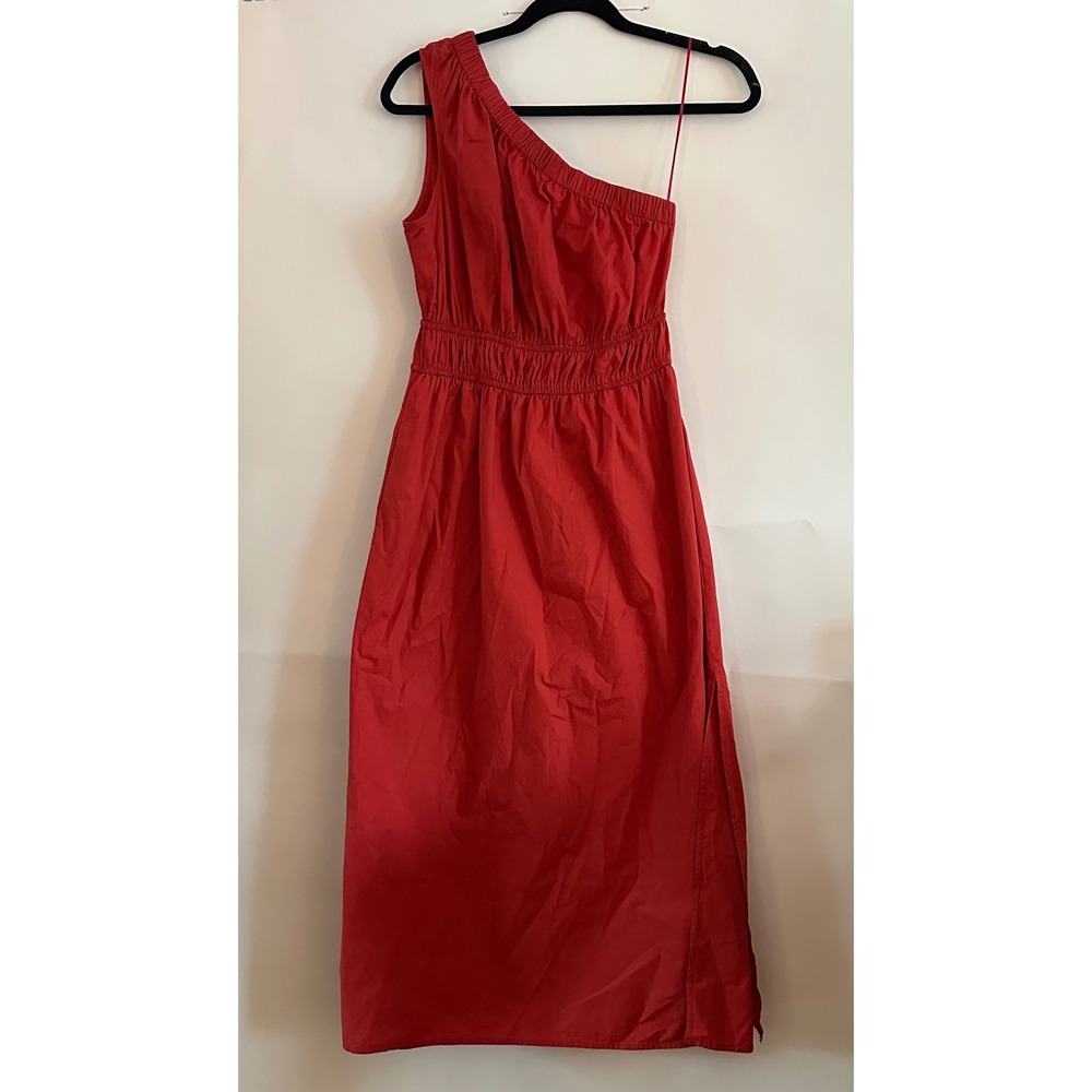 Rails Selani Terracotta One Shoulder Smocked Waist Cotton Midi Dress Side Slit S